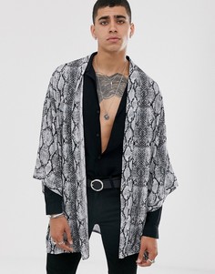 Рубашка-кимоно в стиле oversize со змеиным принтом ASOS DESIGN-Серый