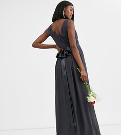 Серое платье макси с атласным бантом на спине TFNC Maternity-Серый