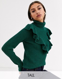 Джемпер крупной вязки с оборками Glamorous Tall-Зеленый