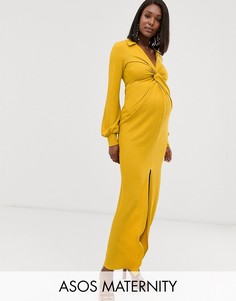Фактурное платье макси с декоративным узлом и драпировкой ASOS DESIGN Maternity-Желтый