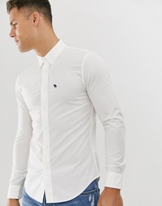 Белая поплиновая рубашка с логотипом Abercrombie & Fitch-Белый