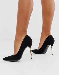 Черные туфли-лодочки на массивном золотистом каблуке Glamorous-Черный