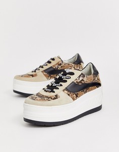 Кроссовки на платформе со змеиным принтом Sixty Seven-Бежевый