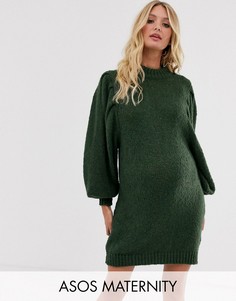 Платье-джемпер мини с объемными рукавами ASOS DESIGN Maternity-Зеленый