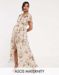 Асимметричное платье макси с кейпом и цветочным принтом ASOS DESIGN Maternity-Мульти