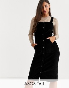 Черное вельветовое платье-сарафан с пуговицами спереди Vero Moda Tall-Черный