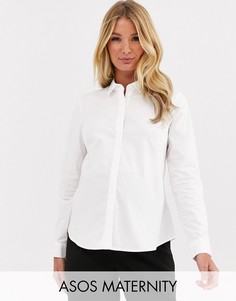 Приталенная рубашка из эластичного хлопка с длинными рукавами ASOS DESIGN Maternity-Белый