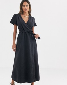 Черное джинсовое платье миди с запахом ASOS DESIGN-Черный цвет