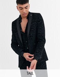 Серый супероблегающий пиджак с флоковым рисунком змеиной кожи Twisted Tailor Tall