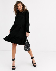 Черное замшевое платье мини свободного кроя с оборками Object-Черный