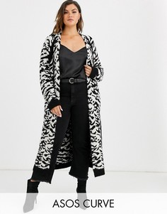 Кардиган макси со звериным принтом и искусственным мехом ASOS DESIGN Curve-Мульти