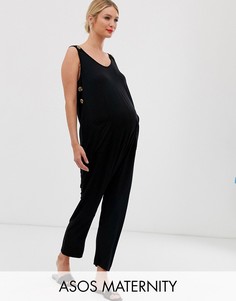 Комбинезон в минималистском стиле с пуговицами ASOS DESIGN Maternity-Черный
