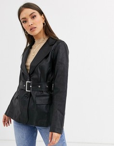 Пиджак из искусственной кожи с поясом Neon Rose-Черный