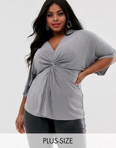 Серый трикотажный топ с узлом Outrageous Fortune Plus-Мульти