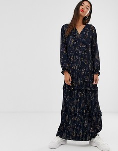 Плиссированное платье макси с цветочным принтом Only-Темно-синий