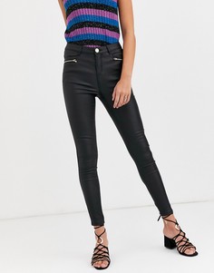 Черные джинсы скинни с покрытием и молниями Lipsy-Черный цвет