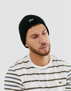 Черная шапка-бини с логотипом Lacoste-Черный