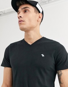 Черная футболка с V-образным вырезом и логотипом Abercrombie & Fitch-Черный