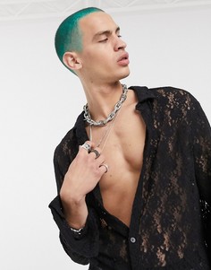 Черная приталенная кружевная рубашка ASOS DESIGN-Черный