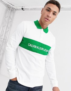 Футболка-поло с длинными рукавами и контрастным воротником Calvin Klein-Белый