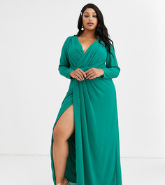 Зеленое платье с запахом и узлом TFNC Plus Bridesmaid-Зеленый