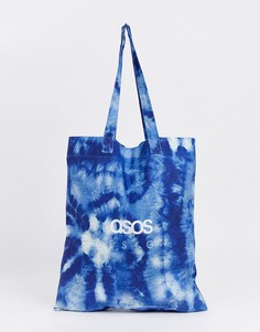 Фирменная хлопковая сумка-тоут с принтом тай-дай ASOS DESIGN-Синий