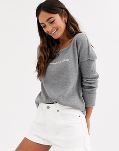 Серый топ вафельной вязки с логотипом Abercrombie & Fitch
