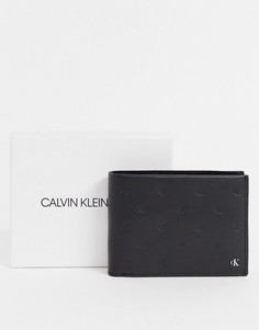 Черный кожаный бумажник с карманом для монет и монограммой Calvin Klein Jeans