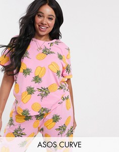 Комбинируемая пижамная футболка с принтом ананасов ASOS DESIGN Curve-Мульти