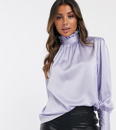 Атласная блуза с бантом и широкими манжетами UNIQUE21-Фиолетовый