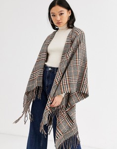 Кейп из твида в клетку с кисточками ASOS DESIGN-Мульти