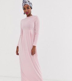 Розовое трикотажное платье макси с длинными рукавами Verona-Розовый