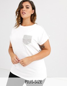 Белая футболка с декорированным карманом River Island Plus-Белый