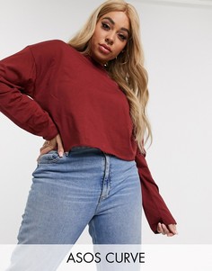 Свободная укороченная футболка бордового цвета ASOS DESIGN Curve-Красный