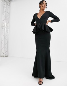 Черное платье макси с глубоким вырезом и длинными рукавами True Violet Black Label-Черный цвет