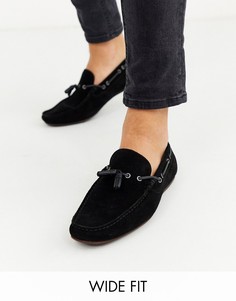 Черные замшевые мокасины для широкой стопы со шнурком ASOS DESIGN-Черный