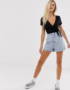 Черное боди в рубчик с запахом New Look-Черный