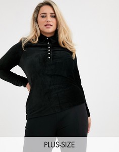 Бархатная рубашка с длинными рукавами и жемчужными пуговицами Fashion Union Plus-Черный