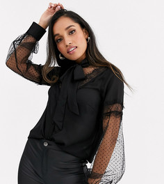 Блузка с контрастным кружевом и галстуком-бабочкой Fashion Union Petite-Черный