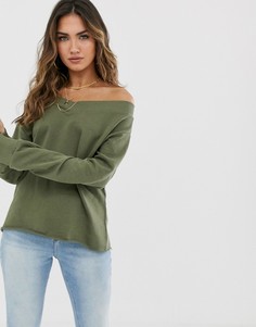 Свитшот цвета хаки с открытыми плечами ASOS DESIGN-Зеленый