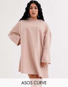 Свободное платье-худи со скрытыми карманами ASOS DESIGN Curve-Бежевый