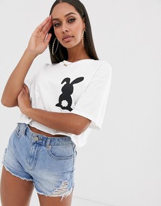 Укороченная футболка с принтом кролика New Love Club-Белый