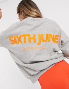 Меланжевый oversize-свитшот с логотипом неоновой расцветки Sixth June-Серый