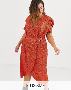 Платье мини с узором и пышными рукавами River Island Plus-Красный