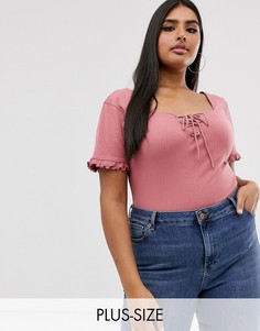 Розовое боди со шнуровкой Missguided Plus-Розовый