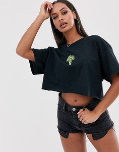 Укороченная футболка с принтом брокколи New Love Club-Черный