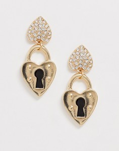 Золотистые серьги с подвеской в виде сердца-замка Glamorous-Золотой