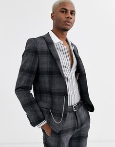 Супероблегающий пиджак в серую клетку Twisted Tailor-Серый
