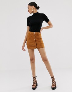 Светло-коричневая мини-юбка на пуговицах Bershka-Коричневый