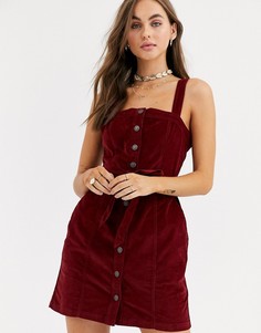 Вельветовое платье-сарафан на пуговицах Abercrombie & Fitch-Красный